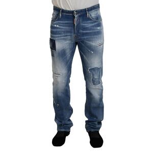 Dsquared² Blue Washed Tattered Straight Fit Casual Denim Men's Jeans (Pre-Owned)